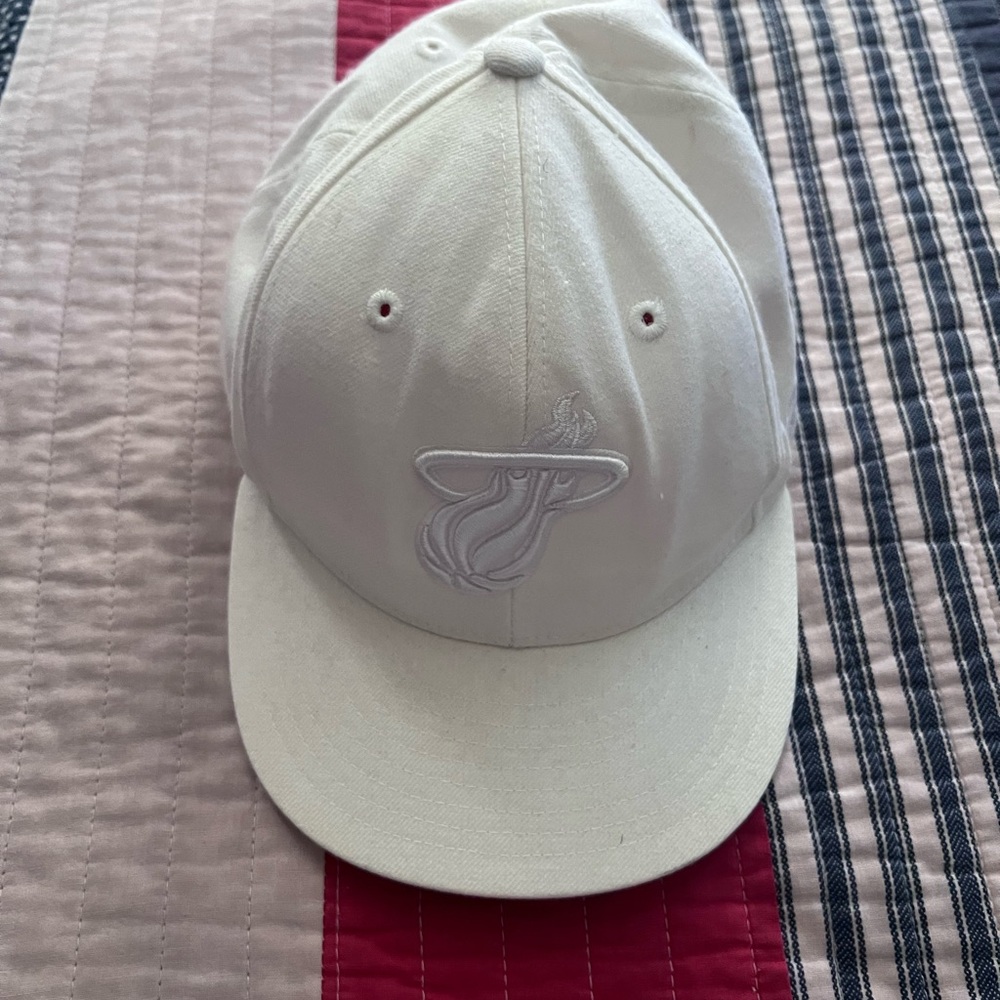 White Embroidered Miami Heat Cap